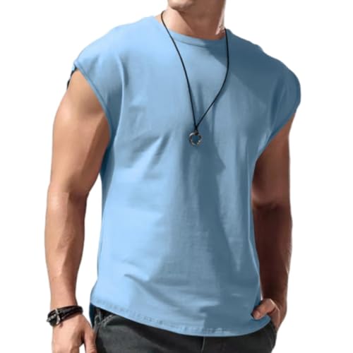 Men's Tank Top Soft Sweating Breathable Muscle Shirt Outdoor Exercise Running Sportshirt Lightweight Fashion Casual Sleeveless T-Shirt C-Light Blue 4XL