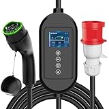 BlueAmp Typ 2 Mobile Ladegerät, 11 kW 7,5 Metern Tragbares Ladekabel mit 3-Phasig CEE Stecker, 8-16A Einstellbarem Strom, IP66 wasserdicht, IEC 62196-2