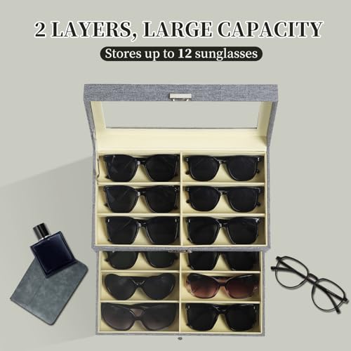Image of AUTOARK Linen Eyeglasses Storage Case Organizer,12 Piece,Grey,AW-096 | Sunglass Display, Drawer Lockable