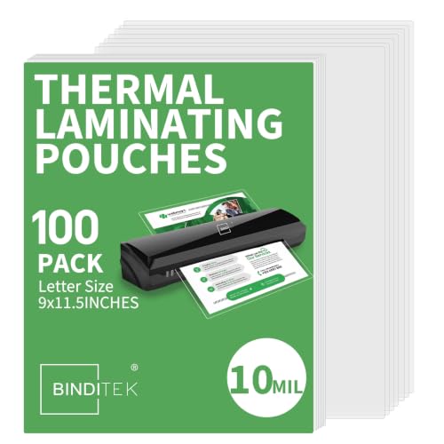 Image of Binditek 10 Mil Thermal Laminating Pouches, 9x11.5 Inches, 100 Pack, Glossy