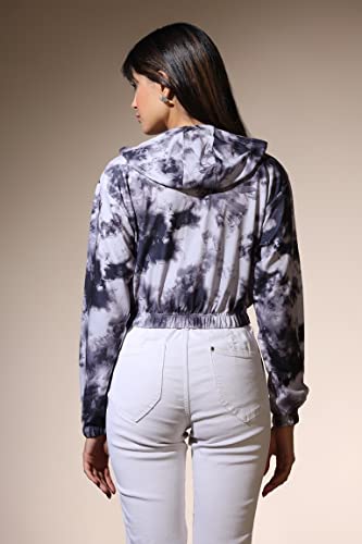 Image of Leriya Fashion Tops for Women | Stretchable Lycra Tie-Dye Print Hoodie Neck Short Western Tops for Girls | Hoodies with Loose Fit Ladies Top | Perfect for Casual | Travel