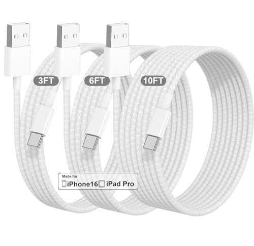 Car Carplay Cable for iPhone 16 15 Cable, 3FT+6FT+10FT USB A to USB C 60W Car Charger Fast Charging Cable for Apple iPhone 16 15 Car Charger, CarPlay Auto Link Cord for iPhone 16 15, Pixel 9, Galaxy