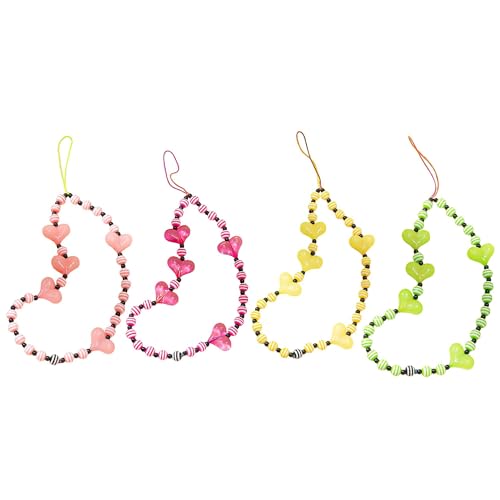 Staqlo 4PCS Handmade Heart Beads Phone Charm - Cute Colorful Phone Bracelet Lanyards and Wrist Straps zlax-1345