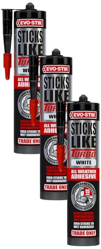 EVO-STIK Sticks Like Turbo Adhesive, All Weather, Fast Setting, Extreme Temperature & Movement Resistant, White, 290ml (Pack of 3)