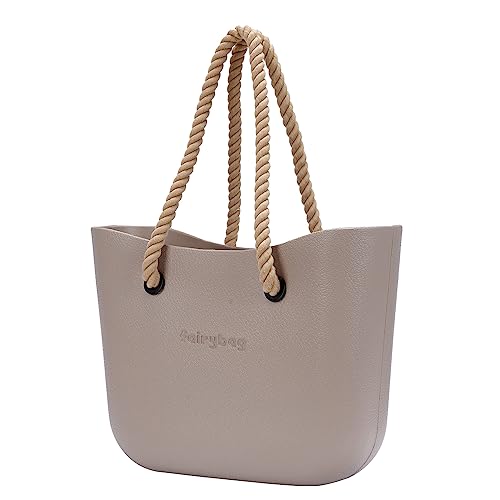 Bolso tote de goma con asas de cuerda y correa de cuero sintético miniatura 1