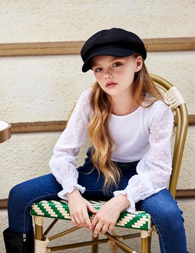 Image of Arshiner Girls Long Sleeve Shirt with Ruffle Cuffs Polka Swiss Dots Kids Girls Pullover Shirts Cute Crewneck Girls Top