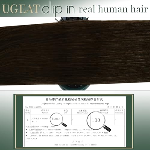 Image of Ugeat Human Hair Clip in Extensions Dark Brown 12 Inch 5pcs 85g | Real Human Hair Extensions Clip ins , Real Hair Clip in Extensions Dark Brown , Shoulder Length