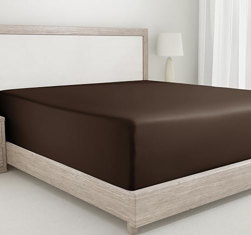 California Design Den Fitted Sheet Queen Size Only - Soft 400 Thread Count, Natural 100% Cotton Sateen, Deep Pocket Queen Fitted Sheet Only, No Pop-Off Elastic, Cool,Durable - Espresso Chocolate Brown