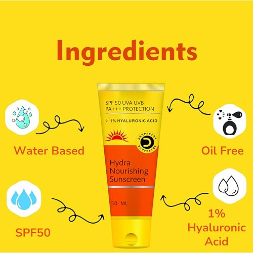 Image of Dermistry 1% Hyaluronic Sunscreen SPF 50 Oil Free Water Based Aqua Gel For Dry Oily Acne Prone Combination & All Skin Types Lightweight Non-Greasy No White Cast Broad Spectrum UVA UVB Protection 50ml