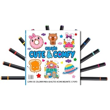 Capa do livro Cute & Comfy Coloring Book for Adults Edição 1 - Bold Easy - Livro de Colorir Adulto + 12 Canetas