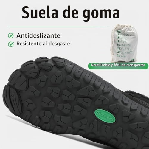 Miniatura 4 de Saguaro Botas De Nieve Hombre Mujer Zapatos Forrados Caliente Barefoot Botines Antideslizante, Negro 38