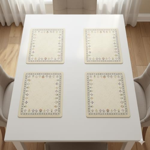Image of YELONA Leather Dining Table Placemats Set of 4 - Waterproof, Heat Resistant, Anti-Slip, Easy to Clean Table Mats for Dining Table, Kitchen & Home Decor (Cream, 40 x 30 cm)