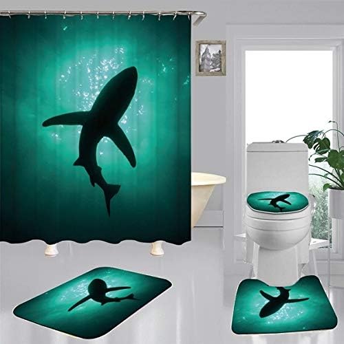 Fashion&Man 16PCS/Set Fantasy Blue Dolphin Shower Curtain Waterproof Cloth Polyester Bath Curtain, Bathroom Carpet Bath Mat Toilet Rugs Ocean Sea Underwater Marine Life Decor, 72"x72", Blue Dolphin