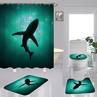 Fashion&Man 16PCS/Set Fantasy Blue Dolphin Shower Curtain Waterproof Cloth Polyester Bath Curtain, Bathroom Carpet Bath Mat Toilet Rugs Ocean Sea Underwater Marine Life Decor, 72"x72", Blue Dolphin