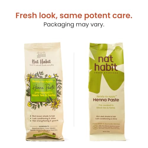 Nat Habit - Fresh Ready To Apply Henna Paste, Pre-Soaked in Black Tea and Herbs,100% Natural Rajasthani Henna, Imparts Rich Brown Shade (Pack of 3 x 220g)