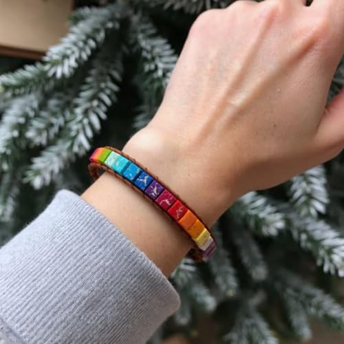 Image of YGLINE Boho Handmade Wrap Leather Tube Crystal Stone Bracelet for Women