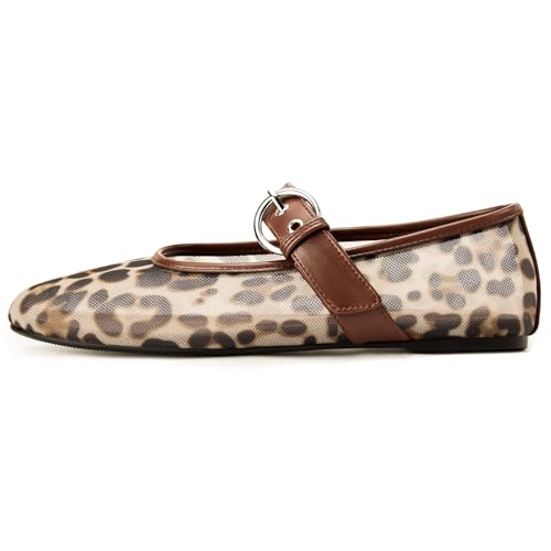 Gothictor Leopard Flats for Women Mesh Flats Ballet Flats Mary Jane...