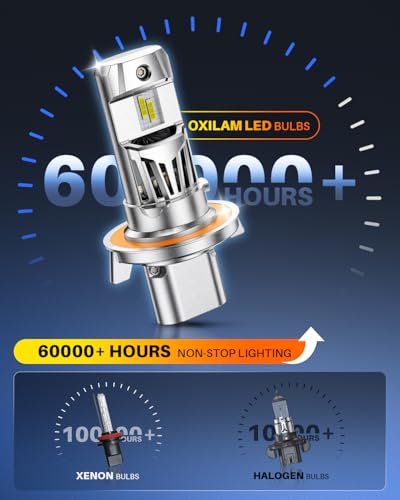 Image of OXILAM H13 LED Light Bulb, 1200% Brightness 6500K White, No Flicker, 60,000 Hours Lifespan, Quick Plug and Play, IP68 Weatherproof, 9008 Compatible Fog Light for Cars Trucks SUVs, Pack of 2