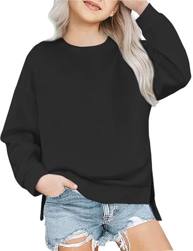 Image of Arshiner Girls Crewneck Sweatshirt Long Sleeve Pullover Tops Drop Shoulder Sweatshirts Side Split | Drop Shoulder Sweatshirt Cute Casual Sweatshirt Fall Winter Sweatshirts