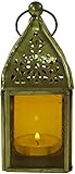 GURU SHOP Glaslaterne, Windlicht, Teelichthalter aus Messing, Gelb, Farbe: Gelb, 13x5,5x5,5 cm, Orientalische Laternen