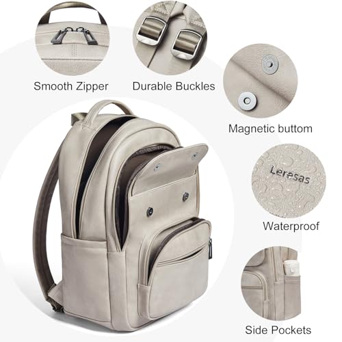 Mochila de viaje Leresas 37L en cuero vegano gris claro miniatura 5