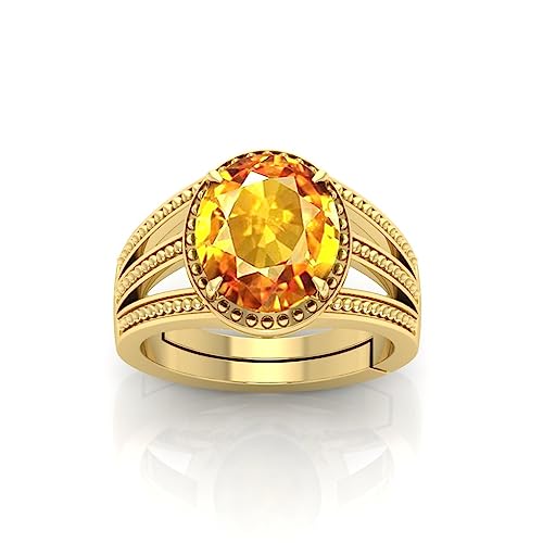 PRANJAL GEMS 15.25 Ratti Pukhraj Stone Original Certified Yellow Sapphire Gemstone Adjustable Woman Man Ring With Lab Certificate For Unisex Adult