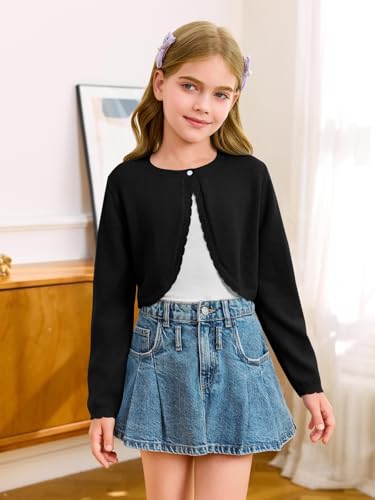 Girls Long Sleeve Bolero Cardigan Sweater Kids Cute Button Knit Shrug Cropped Sweaters Tops2