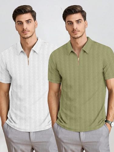 Image of MiraMichi Men's Polycotton Short Sleeve Casual Polo Collar T-Shirt - Lightweight Breathable Classic Polo for Everyday Comfort & Style