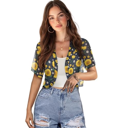 Image of Womens Short Sleeve Bolero Shrug Open Front Knit Cropped Cardigan Shoulder Cover for Dress Cute Casual Knit Cover Up