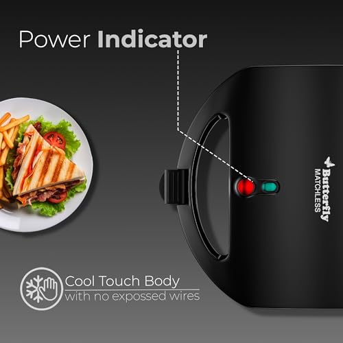 Image of Butterfly Matchless Sandwich Maker | 750 W | Large Non Stick Plates for Large Size Bread, Panini, Grill, Zucchini, Sandwich | Spill Free | Breakfast Appliace For Kitchen | Black