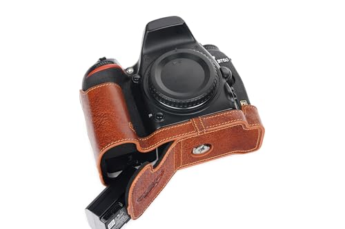 Housse moitié Nikon D750 cuir véritable fait à la main étui protection appareil photo rufous
