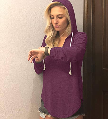 Image of Womens Long Sleeve V Neck Hoodie Sweatshirts Lightweight Pullover Tops