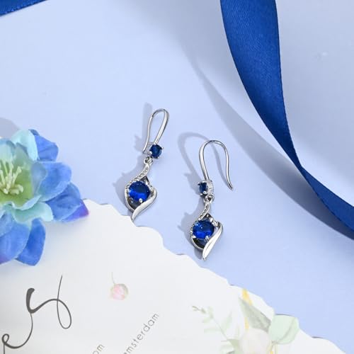 925 Sterling Silver Heart Dangle Earrings with Cubic Zirconia & Birthstone - Women's Fashion Jewelry, Hypoallergenic Drop Design 6
