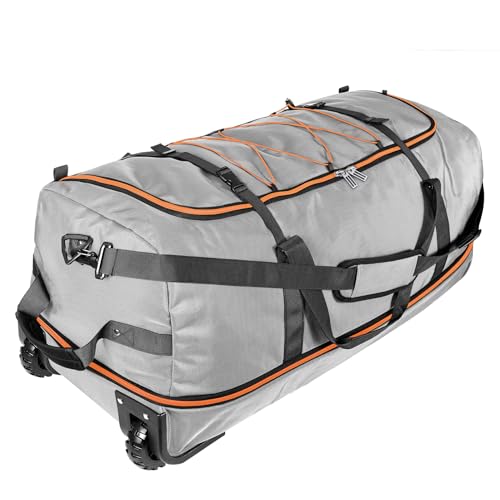 110L/140L Expandable Soft-Sided Foldable Duffle Bag with 2 Rubber Wheels,Packable 32” Rolling Carry-On with Multi-Pockets & Compartments,Grey