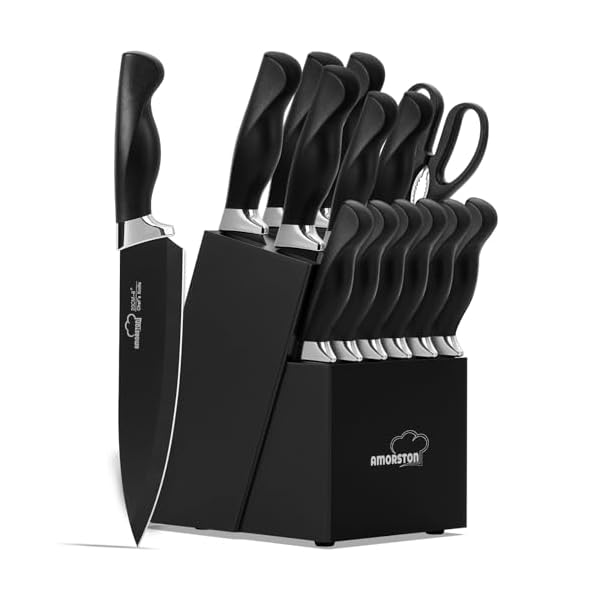 Knife Set, Amorston 15 Pieces Knife Sets for Kitchen with Block