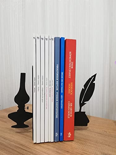 Dekoratif Divit ve Gaz Lambası Desenli Metal Kitap Tutucu 2'li paket MK15S