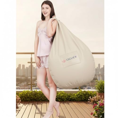 Image of 4XL Bean Bag Chair with Footrest & Cushion | Pre-Filled Beans | PVC Leatherette Lounger Sofa | Indoor & Outdoor Bean Bag with Pocket & Handle | Double Stitching | 6 Months Warranty Color- (Cream)