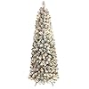 Shareconn 6ft prelit snow flocked artificial hinged slim pencil christmas tree with warm white lights full branch tips perfect choice decoration for xmas holiday 6 ft flocked green  urban country home decor