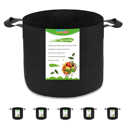 OPPOLIFE 5-Pack 5 Gallon Plant Grow Bags, Heavy Duty Aeration Fabric Pots with Handles for Garden and Planting