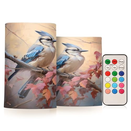 ALAZA Bird (13) Flickering Flameless Candles Battery Operated with Remote Timer,Tea Light Candles LED Pillar Votive Candles Set of 2 for Outdoor Indoor Decorations
