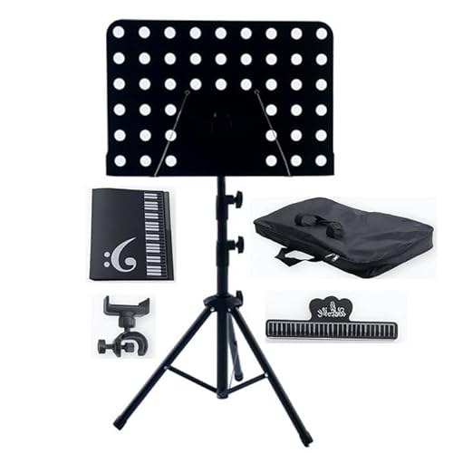 【日本法人販売】譜面台 セット 高さ調節可能65-160cm 付属品(楽譜クリップ・収納バッグ・スマホホルダー・楽譜ファイル) 折りたたみ 楽譜スタンド 楽譜たて 譜面立て ケース付き(ブラック)