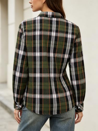 Image of SANGTREE Women and Girls Long Sleeve Flannel Casual Button Down Plaid Shirt