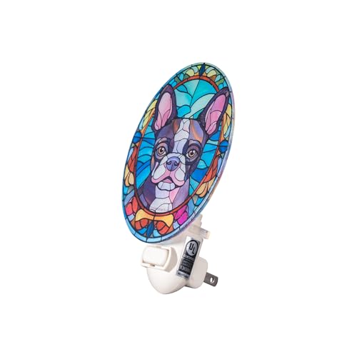 Image of Dog Night Light French Bulldog, Stained Glass Styled Plug-in Wall Nightlight, Bulb Included, Pet Memorial & Dog Lover Gift, Bedroom Hallway Bathroom Decor