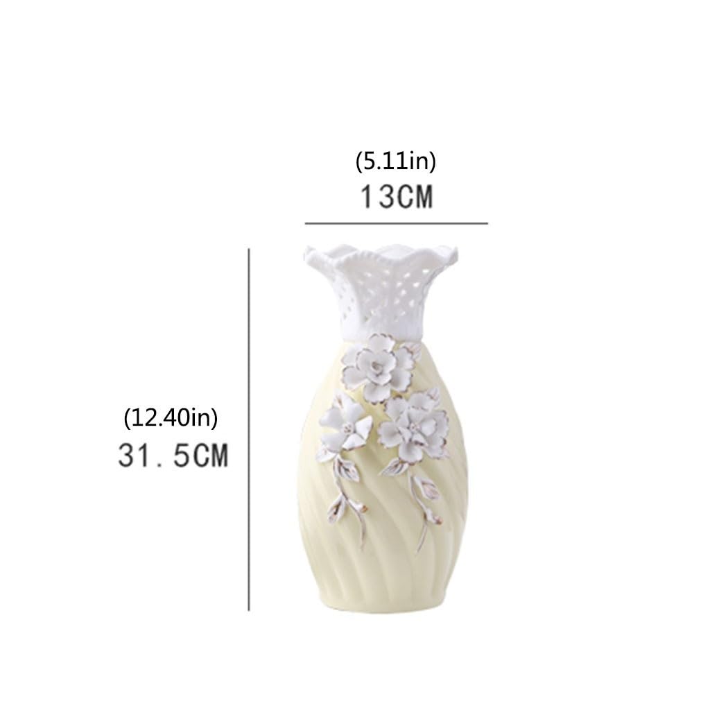 Accueil Vases Vase en céramique Jaune Clair, Fleurs créatives de Phnom Penh, Arrangement séchées Porcelaine, décoration Bureau, Salon Moderne Décor intérieur