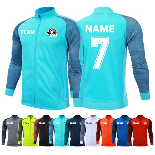 Custom Training Top for Kids Youth Adults Personalized Tracksuit with Your Name Number Team & Logo (US, Alpha, One Size, Regular, Regular, Light Blue)