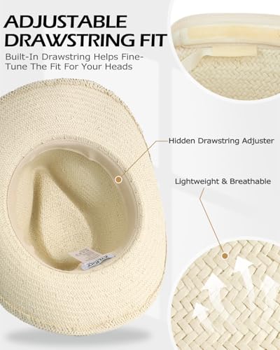 Image of Zylioo XXL Straw Cowboy Hat,Large Size Western Cowgirl Hat,Wide Brim Summer Sun Hats,Breathable Beach Travel Hats
