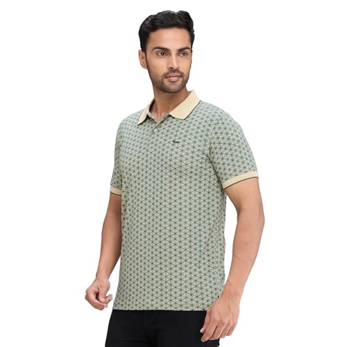 Image of Park Avenue Men's Slim Fit Print Pattern Cotton Polyester Blend Polo Neck Half Sleeve Casual T-Shirt