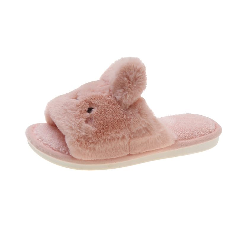 Cute Slippers Cartoon Warm Faux Fur Fuzzy Sandals for Women Men Open Toe Slipper Slides for Indoor Outdoor