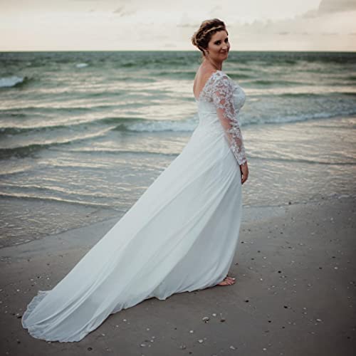 Findlovewedding Wedding Dresses For Bride 2023 With Lace Appliques Chiffon A Line Women Dress Long Sleeves Beach Bride Dress Us8 Ivory thumb #2