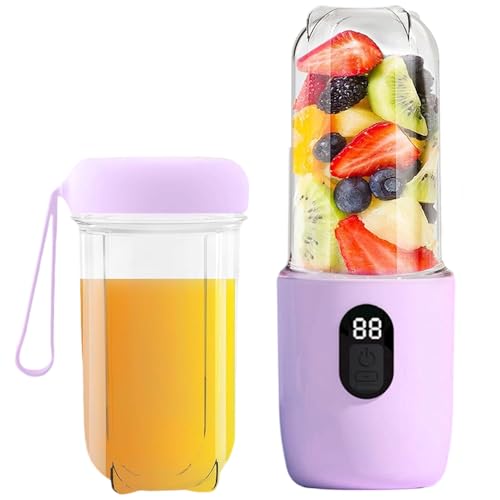 Batidora portátil de 500 ml, exprimidor eléctrico portátil de 16 hojas, mini batidora de 1200 mAh, con pantalla digital para alimentos de bebé, zumo de mermelada, batido (2)